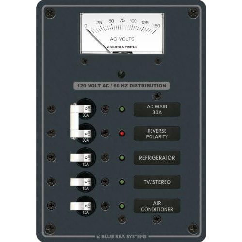  Blue Sea Systems Traditional Metal Panel - AC Main + 3 Positions, AC Voltmeter