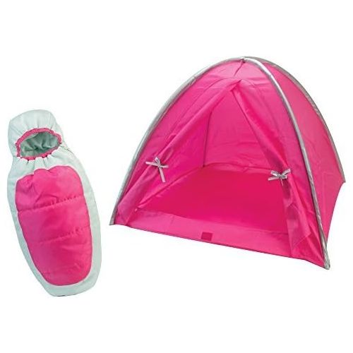  Sophias Hot Pink Camp Set for 18 inch Dolls, Includes Hot Pink Camping Tent and Silver & Pink Doll Sleeping Bag