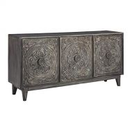 Signature Design by Ashley Ashley Furniture Signature Design - Fair Ridge 3-Door Accent Cabinet - Contemporary - Hand Carved Solid Wood - Antique Gray Finish