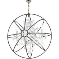 Worldwide Lighting Armillary Collection 4 Light Chrome Finish and Clear Crystal with Flemish Brass Cage Finish Foucaults Orb Chandelier 24 D Large