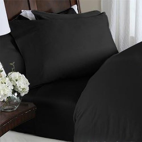  Elegant Comfort 1500 Thread Count - WRINKLE RESISTANT - Egyptian Quality ULTRA SOFT LUXURIOUS 4 pcs Bed Sheet Set, Deep Pocket Up to 16 - Many Size and Colors, KING, Black