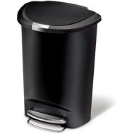 [아마존베스트]Simplehuman simplehuman 50 Liter / 13 Gallon Semi-Round Kitchen Step Trash Can, Black Plastic With Secure Slide Lock