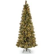 National Tree Company National Tree 7.5 Foot Glittery Bristle Pine Slim Tree with White Tipped Cones and 500 Clear Lights, Hinged (GB3-304-75)