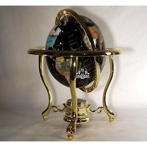  Unique Art Since 1996 Unique Art 10-Inch by 6-Inch Black Onyx Ocean Table Top Gemstone World Globe with Gold Tripod