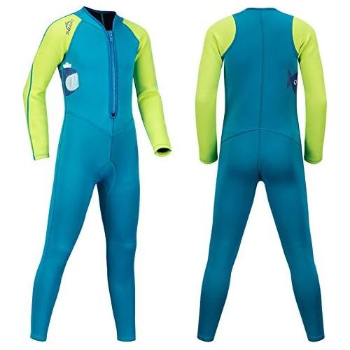  Skyone Kids Warm Wetsuit Neoprene Full Body Swimsuit Thermal Long Sleeve 2MM for Girls Boys Teens, One Piece Shorty Swimming Suit UV for Surfing Scuba Diving Snorkeling Fishing