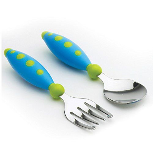 누크 NUK Gerber Graduates Safety Fork and Spoon Set in Assorted Colors, 2-Piece Set