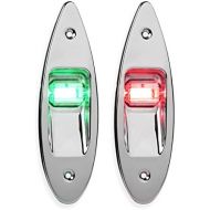 LEANINGTECH One Pair Marine Boat Yacht Light 12V Stainless Steel, Waterproof, LED Bow Navigation Lights Pontoons Sailing Signal Lights,Teardrop Bow Lights, Red and Green