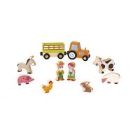 Janod Mini Story Box Toy - 10 Piece Imagination and Roll Playing On The Farm Painted Wooden People and Animal Play Set with for Imaginative Play for Ages 3+