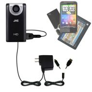 Gomadic Multi Port AC Home Wall Charger designed for the JVC GC-FM2 Pocket Camera - Uses TipExchange to charge up to two devices at once