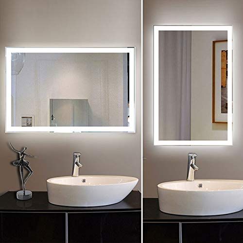  Decoraport LED Lighted Bathroom Makeup Mirror, 55x36 in Led Wall Mounted Backlit Bathroom Vanity Mirror Silvered Mirror Infrared Sensor Horizontal/Vertical (N031-CG)