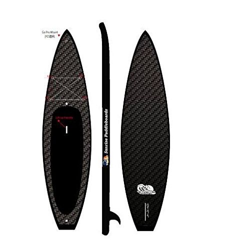  SunRise 12 6 Carbon Custom Designed All Purpose Stand Up Paddle Board by Sunrise Paddleboards printed on both sides. Fiberglass Epoxy Board supports up to 400 pounds