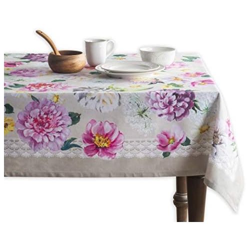 Maison d Hermine Pivoine 100% Cotton Tablecloth for Kitchen Dinning Tabletop Decoration Parties Weddings Spring Summer (Square, 60 Inch by 60 Inch)