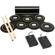 [아마존핫딜][아마존 핫딜] Ivation Portable Electronic Drum Pad - Built-In Speaker (DC Powered) - Digital Roll-Up Touch Sensitive Drum Practice Kit - 7 Labeled Pads and 2 Foot Pedals - Holiday Gift for Kids