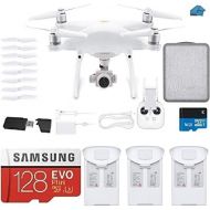 DJI Phantom 4 PRO Quadcopter Drone with 1-inch 20MP 4K Camera KIT + 3 Total DJI Batteries + 2 64GB Micro SDXC Cards + Reader + Snap on Prop Guards + Range Extender + Charging Hub (