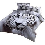 Cliab White Tiger Bedding Set Full Double Size 3D Animal Print for Kids Boys Teens Duvet Cover Set 7 Pieces(Fitted Sheet Included)