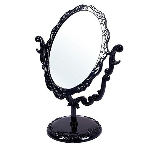  Eachbid Desktop Rotatable Gothic Small Size Rose Makeup Stand Mirror Black Butterfly