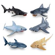 TOYMANY 6PCS 5-8 L Realistic Shark Figurines, Plastic Ocean Sea Animals Figures Set Includes Whale Shark,Tiger Shark,Mako Shark, Bath Toy Cake Toppers Christmas Birthday Gift for K