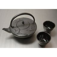 Happy Sales Happy Sales Cast Iron Tea Pot Tea Set Crane Black 3 pc Set, Black