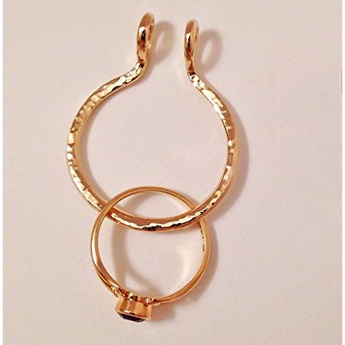  Ring Holder Necklace Pendant Only, 14K Solid Yellow Gold Hammered or Smooth Open Circle by Ali C Art, Made in USA, Unique Handmade Jewelry Keepsake Gift for Her, Wife, Mother, Daug