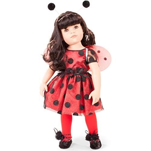  Goetz Gotz Hannah Ladybug - 19.5 All Vinyl Poseable Doll with Extra Outfit (Denim Jumper, Sweater and Rain Boots), Grey Eyes and Long Black Hair to Wash & Style