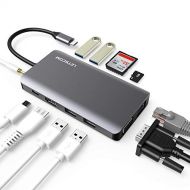 LETSCOM USB-C-Hub, Aluminium-Typ-C-Adapter fuer MacBook Pro, USB-C PD Aufladen, 4K HDMI, 1080p VGA, RJ45 Gigabit Ethernet, SD/TF-Kartenleser, USB 3.0/2.0, 3,5 mm Audio-Ummantelung