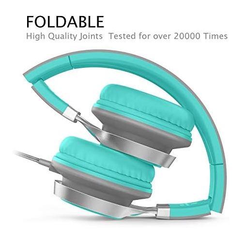  [아마존베스트]AILIHEN C8 Headphones with Microphone and Volume Control Folding Lightweight Headset for Cellphones Tablets Smartphones Laptop Computer PC Mp3/4 (Grey/Mint)