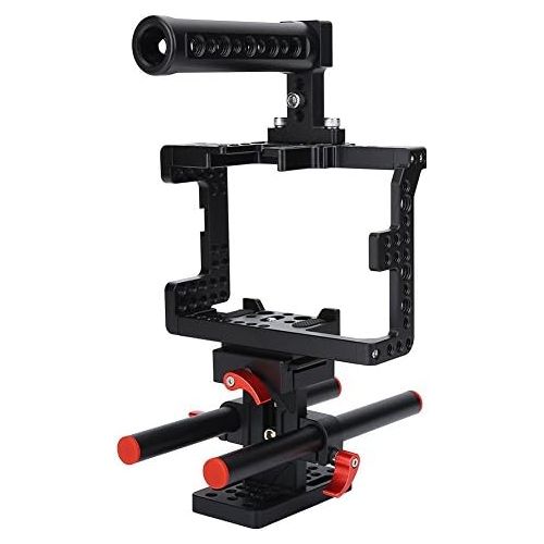  Acouto Camera Cage, Camera Cage Kit Aluminum Alloy Corrosion Resistant Camera Cage Stabilizer with Top Handle Follow Focus Rods for Sony A7II A7RII A7SII