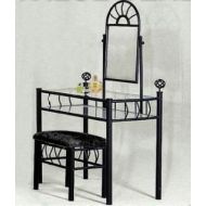 The Furniture Cove Black Metal Bedroom Vanity with Glass Table & Bench Set