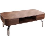 Furniture of America Luxer Modern Coffee Table with 2 Pocket Drawers and Sturdy No-Rust Chromed Legs, 43, Walnut