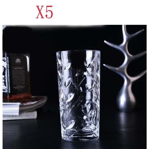  Leraze Crystal Highball Glasses [Set of 6] Drinking Glasses for Water, Juice, Beer, Wine, and Cocktails Tall Clear Heavy Base Bar Glass With Leaf/Twig Design, | 12 Ounces