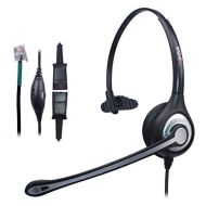 Wantek Wired Telephone RJ Headset with Noise Canceling Mic + Quick Disconnect + Volume Mute Control for Aastra 6751i Shoretel 485 Polycom VVX300 Digium D50 Altigen 510 Comdial 8412
