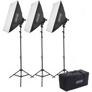 Fovitec - 3x 20x28 Softbox Continuous Lighting Kit - [Includes Stands, Softboxes, Socket Heads, 15x 45W Bulbs][Continuous Lighting][45W Bulbs]