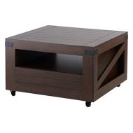 Coffee table ioHOMES Clyde Industrial 1-Drawer Square Coffee Table with 1 Open Shelf, Magazine Rack and Caster Wheels, 31, Vintage Walnut