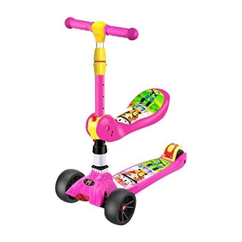  Marke: Kinder Roller Dreiradscooter Der Roller der Kinder kann Faltenrad 1-2-3-6 Jahre altes Baby-Anfanger-Dia-Auto rundes Yo-Auto sitzen FANJIANI (Farbe : Rosa)