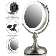 Ovente LED Lighted Tabletop Makeup Mirror, 1x/10x Magnification, 7.5, Nickel Brushed (MGT75BR)