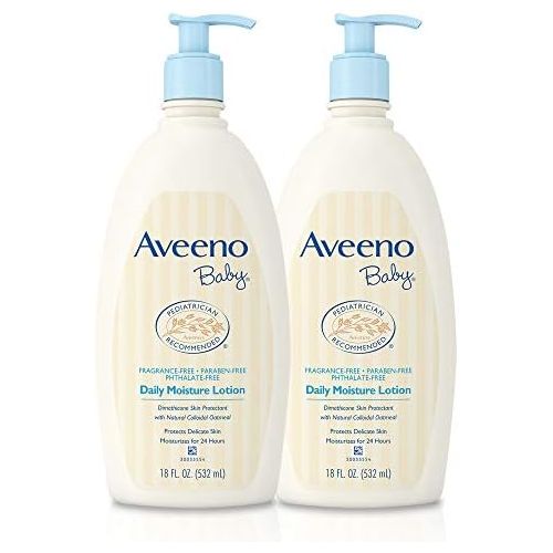  Aveeno Baby Daily Moisture Lotion with Oatmeal & Dimethicone, Fragrance-Free, 18 fl. oz, Twin Pack