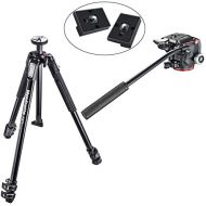 Manfrotto MT190X3 3 Section Aluminum Tripod wXPRO Fluid Head with Fluidity Selector Plus Two Bonus Replacement Quick Release Plates for The RC2 Rapid Connect Adapter