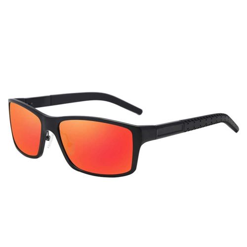  SX Mens Polarized Bright Aluminum-Magnesium Sunglasses, Riding Sports Driving Full-Frame Glasses (Color : Black red)