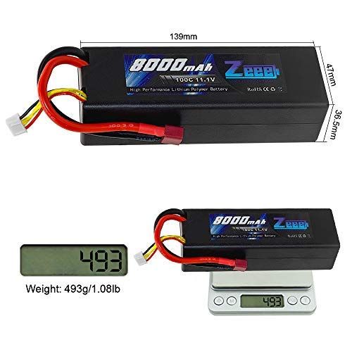  Zeee 8000mAh 11.1V 100C 3S RC Lipo Battery Pack with Deans T Plug for 1/8 1/10 RC Car Model Traxxas Slash Buggy Team Associated
