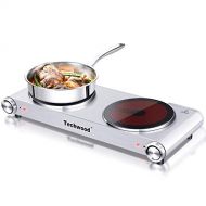 Techwood 1800 Watts Countertop Burner, Infrared Ceramic Double Cooktop (900W & 900W), Portable Electric Hot Plate, Stainless Steel, ES-3201C