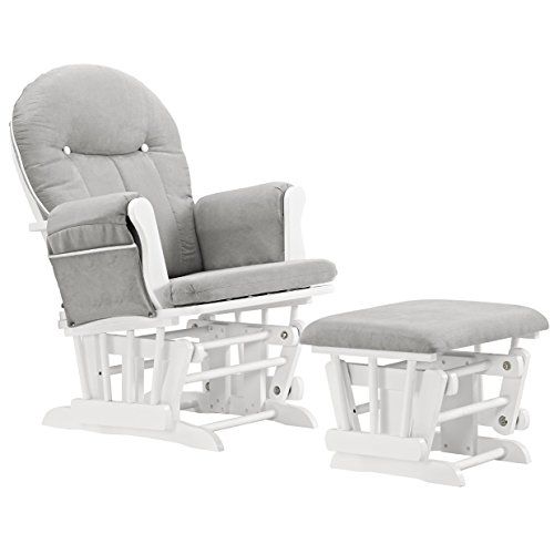  Angel Line Celine Glider and Ottoman, WhiteGray Cushion with White Piping