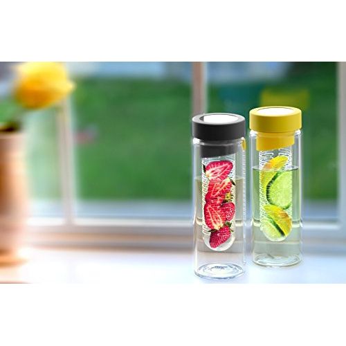  Asobu SWG-11-2434 Flavor It 20 Ounce Glass Water Bottle With Fruit Infuser, Smoke
