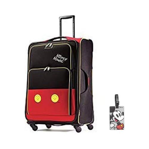  American Tourister Disney Mickey Mouse Pants Softside Spinner 28 with Matching ID Tag
