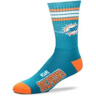 For Bare Feet NFL 4 Stripe Deuce Crew Socks Mens Large 10-13 - Miami Dolphins