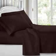Clara Clark Premier 1800 Series 4pc Bed Sheet Set - Queen, Chocolate Brown