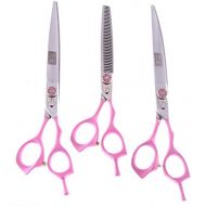 ShearsDirect 40 3 Tooth Blender Shear Set, Includes 8.0-Inch Straight, 8.0-Inch Curved and 7.0-Inch with Pink Rubber Handle for Added Comfort
