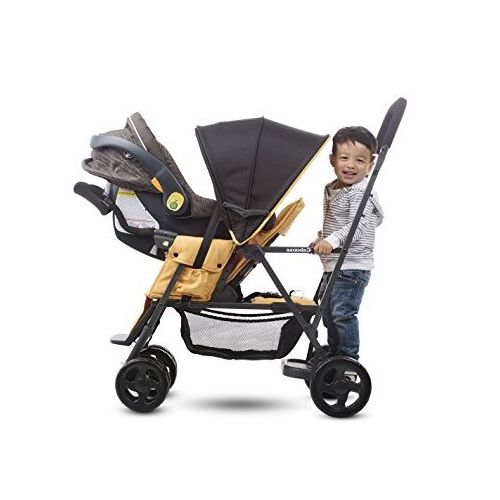  Joovy Premium Double Tandem Baby Strollers, Car Seat Adapter, Umbrella, Travel System Ready for Infants, Toddlers and Kids, Amber Color + 2 Free Strap-On Hooks!