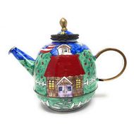 Kelvin Chen Vintage Schoolhouse Enameled Miniature Teapot with Hinged Lid, 4.25 Inches Long