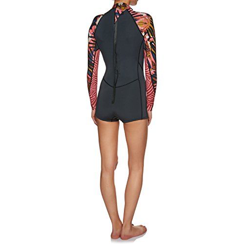 빌라봉 Billabong Womens Spring Fever 2MM Long Sleeve Back Zip Spring Shorty Wetsuit Tribal Easy Stretch Thermal Lining