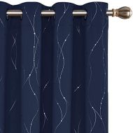 [아마존핫딜][아마존 핫딜] Deconovo Blackout Curtains Grommet Top Drapes Wave Line and Dots Printed Bedroom Blackout Curtains for Kids Room 52 x 63 Inch Navy Blue 2 Panels